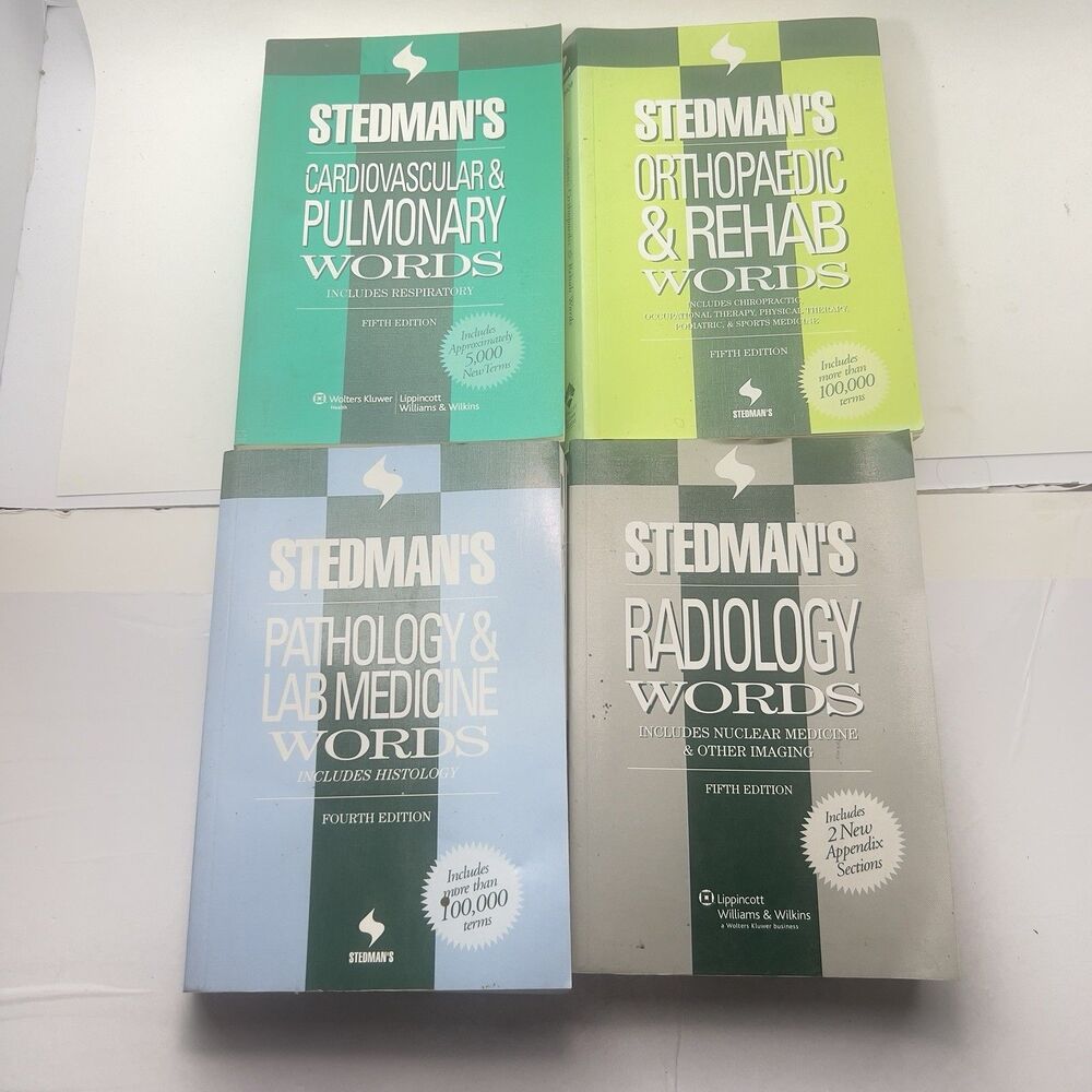 Lot 4 Stedman's Cardio & Pulm, Path & Lab, Radiology, Ortho & Rehab Words 5th Ed